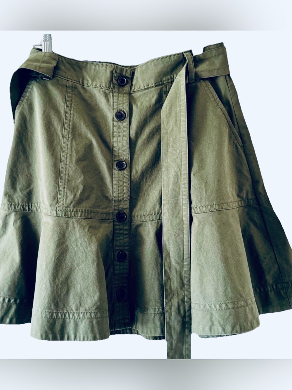 Banana Republic NWT Olive Utility A-Line Skirt Button Front Belted Size 8T